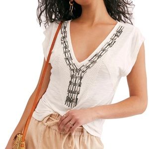 NEW Free People Ivory Maya Beaded V Neck Top